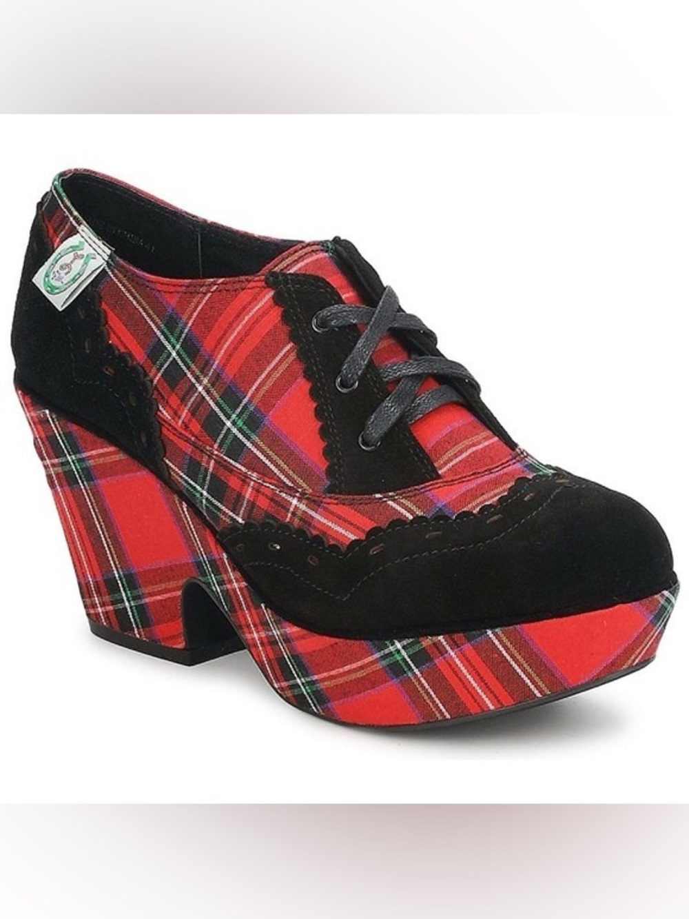 Miss L Fire Fern Platform Shoes Red Plaid Wedges